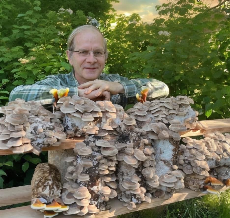 Pilzzüchter mit Shiitake